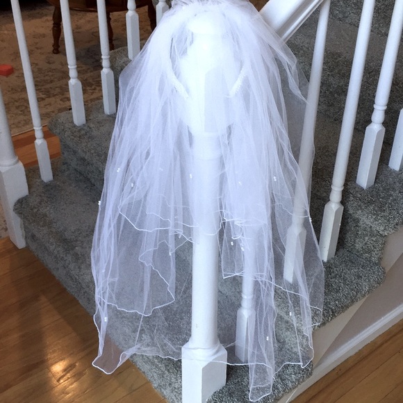 Bridal Veil Headband Pearl and sequin with Blusher - Picture 5 of 7